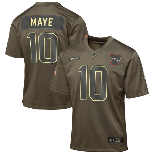 New England Patriots Drake Maye Olive 2025 Salute to Service Game Jersey NFL - Jersey Zone
